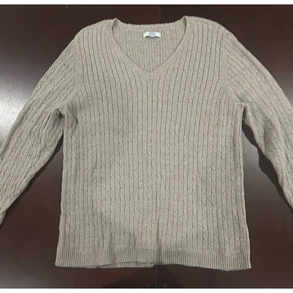Croft & Barrow Cable Knit V-Neck Sweater Beige Size Medium Workwear No Size Tag - Picture 1 of 11